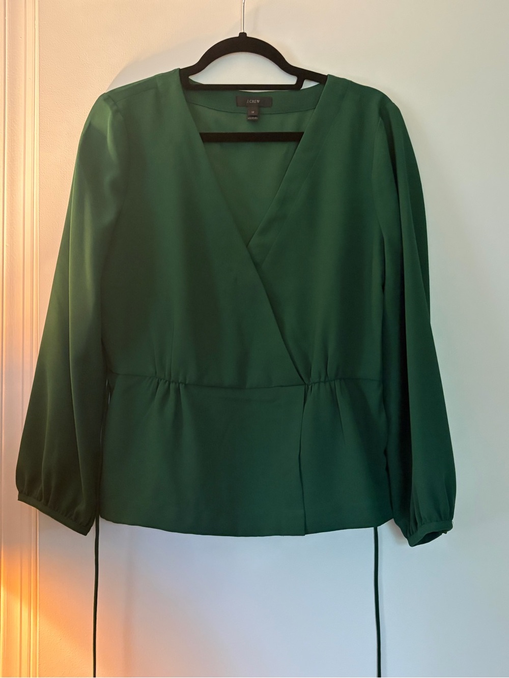 J. Crew Dark Green Wrap-Style Blouse